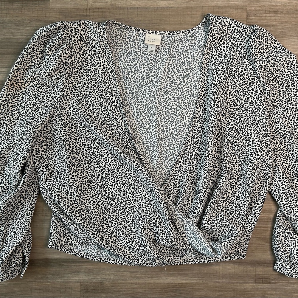 a new day Black and White Patterned Blouse